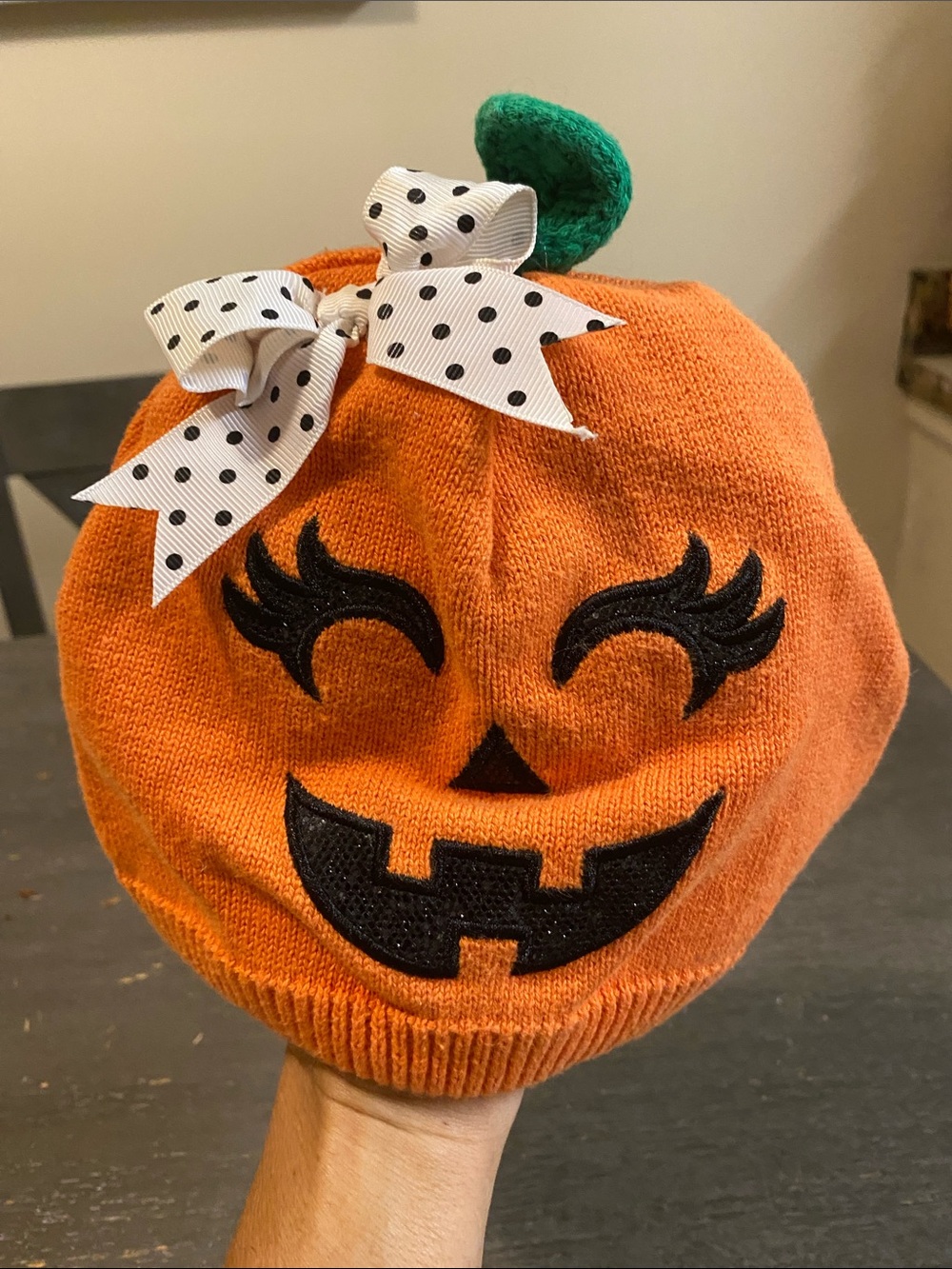 Koala Kids Orange Pumpkin Knit Beanie with Black Jack-O'-Lantern Face